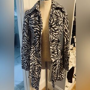 Guess Zebra Print Trench Coat Belted Black White Animal Print Jacket